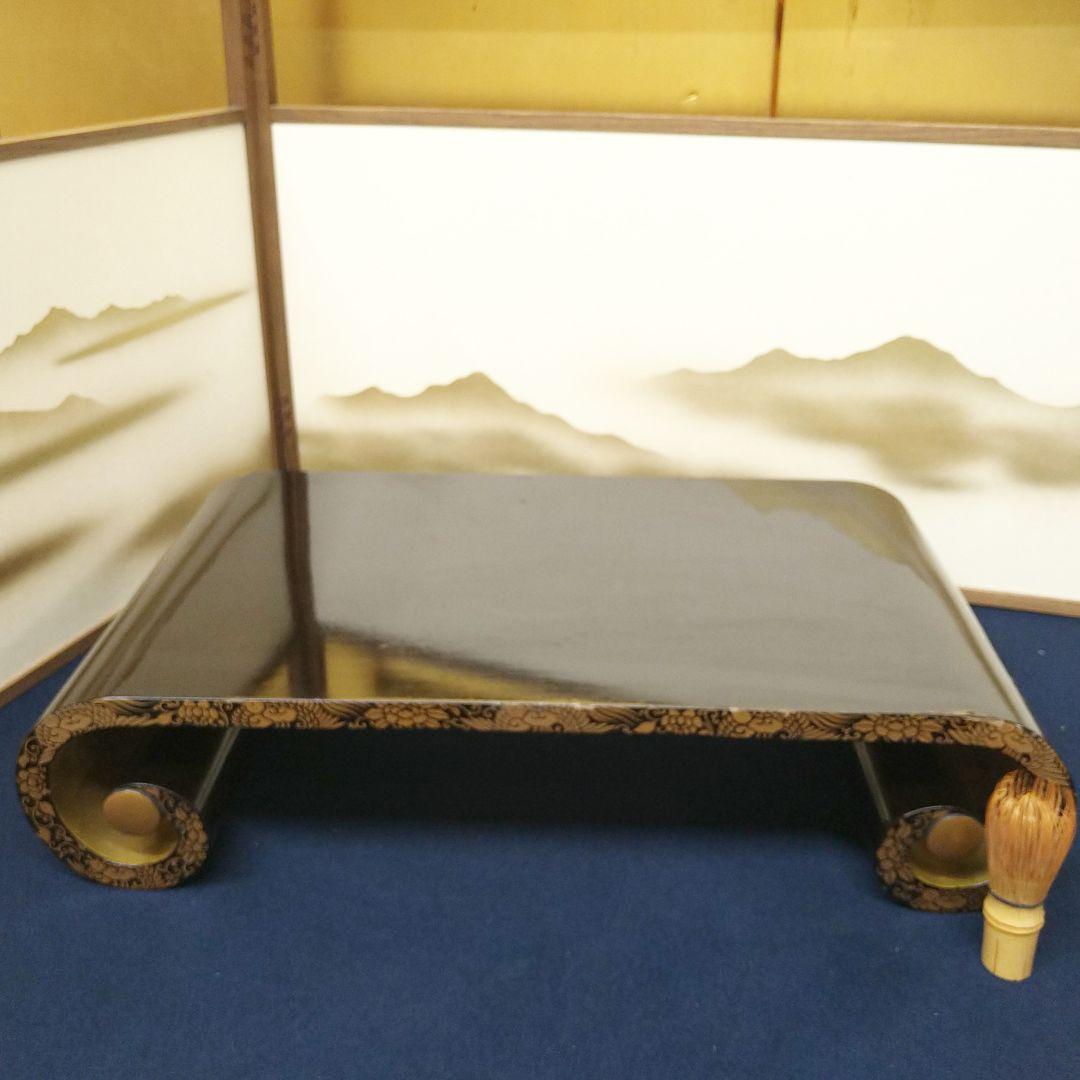 AE18 時代 輪島塗 巻卓 巻足 巻脚 裏総金箔 四君子 草花紋 蒔絵