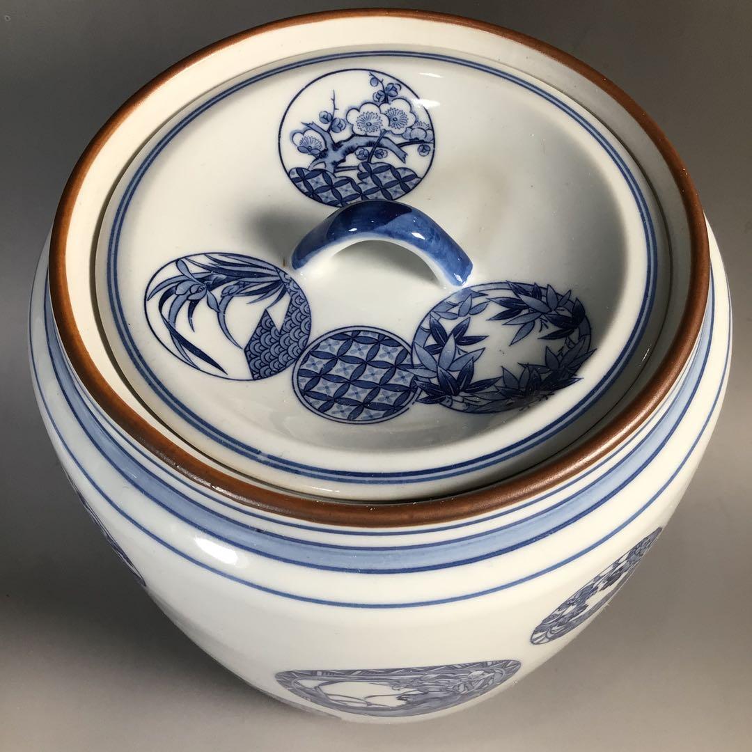 Ｎ１３１　皆具　『千古窯造』『染付花丸文』『水指　建水　蓋置　杓立』　共箱