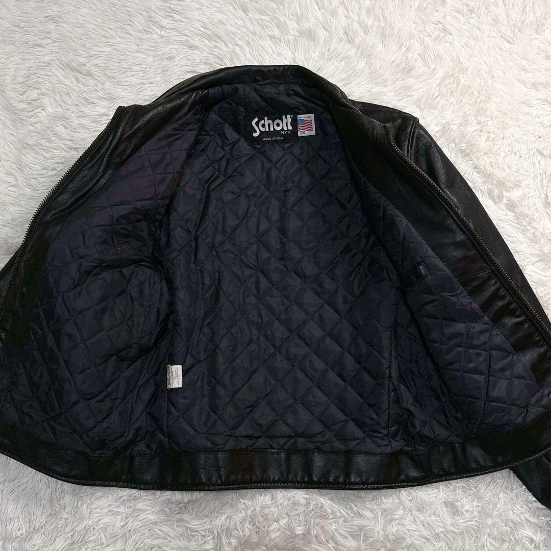 L相当 ⭐️schott 637 レザージャケット　キルティング　Dポケット　黒