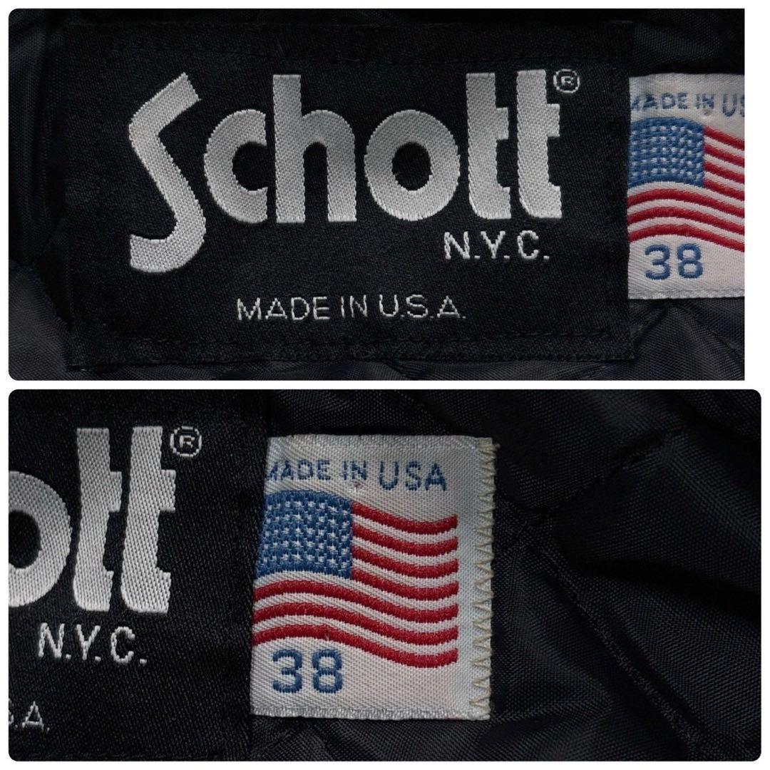 L相当 ⭐️schott 637 レザージャケット　キルティング　Dポケット　黒