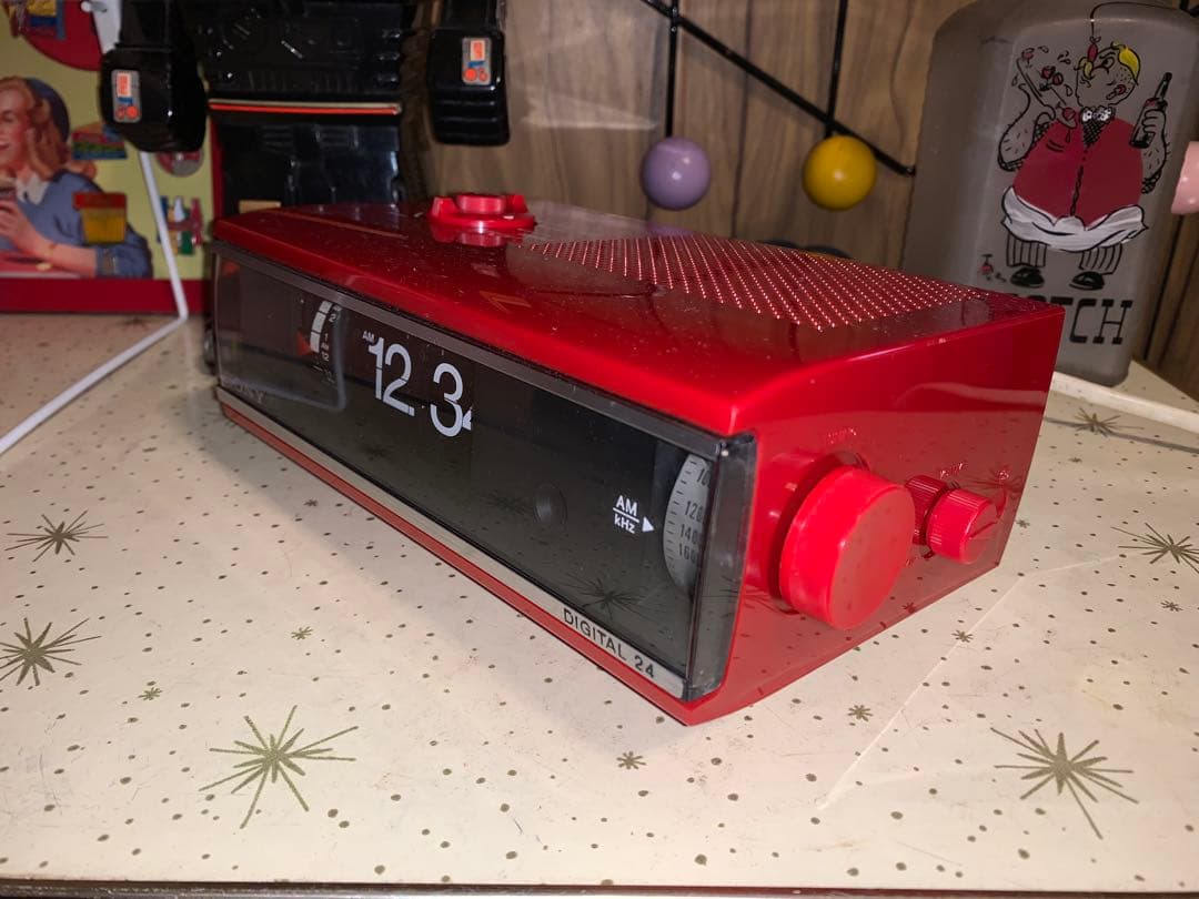 昭和レトロ　動作品　ソニー　SONY ラジオ付　パタパタ時計　スペースエイジ