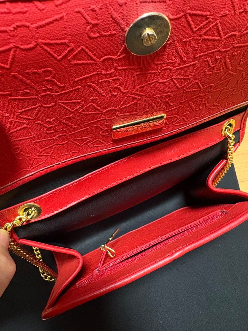 NINA RICCI ニナリッチ　ショルダーバッグ 赤　リボン総柄　ヴィンテージ