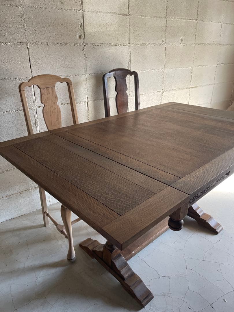 アンティーク　英国　ドローリーフテーブル　オーク材　伸長式　エクステンション