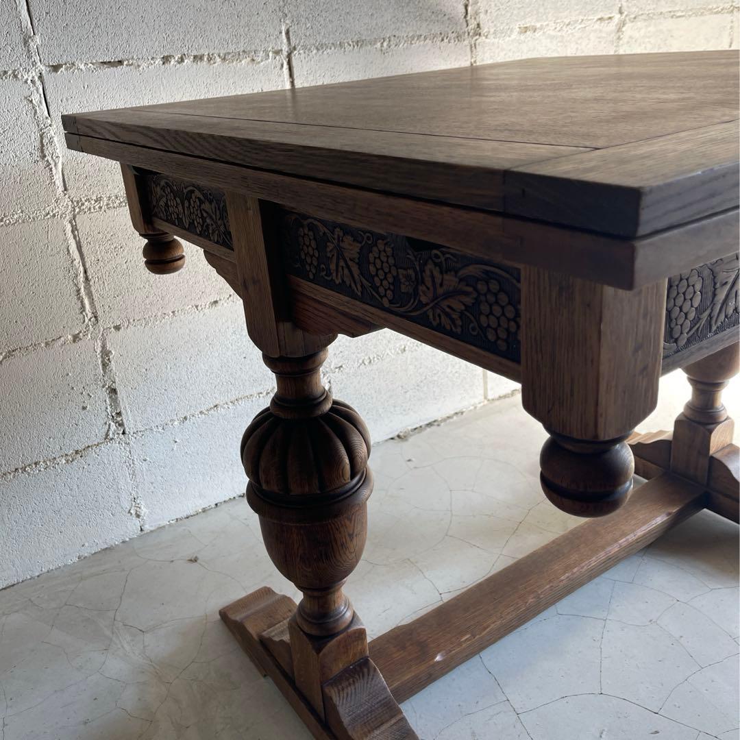 アンティーク　英国　ドローリーフテーブル　オーク材　伸長式　エクステンション