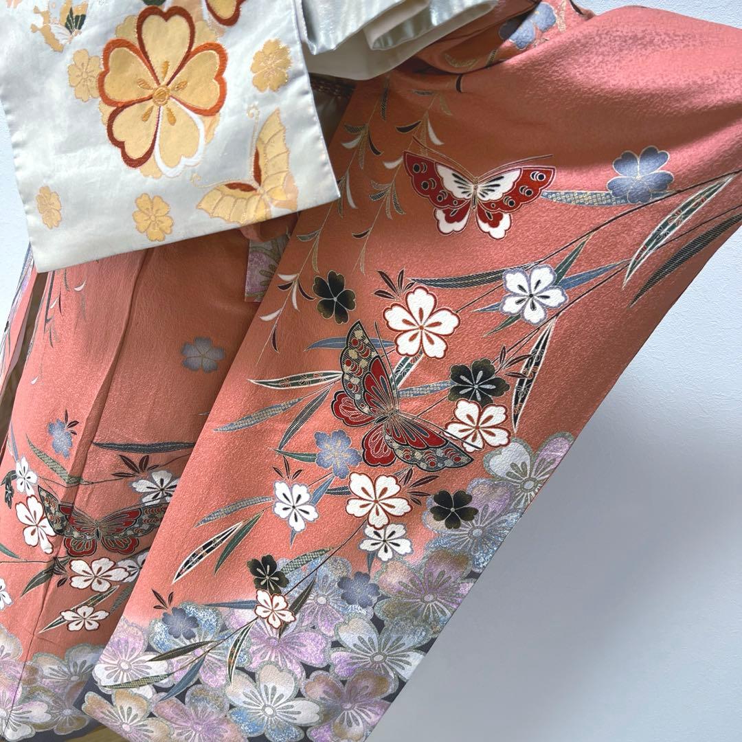 394 振袖フルセット 正絹 ダスティピンク くすみピンク 桃 金彩 暈し染め