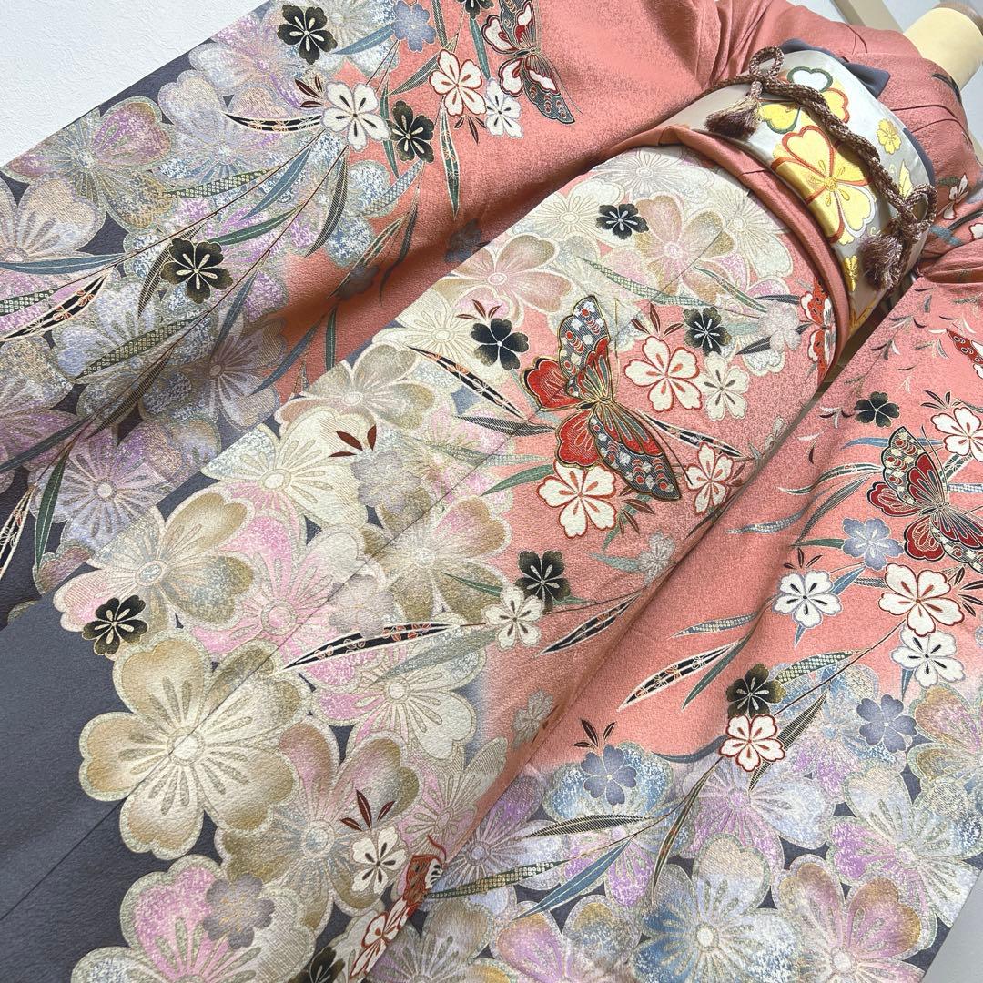394 振袖フルセット 正絹 ダスティピンク くすみピンク 桃 金彩 暈し染め