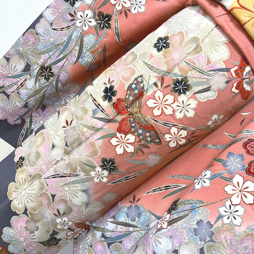 394 振袖フルセット 正絹 ダスティピンク くすみピンク 桃 金彩 暈し染め