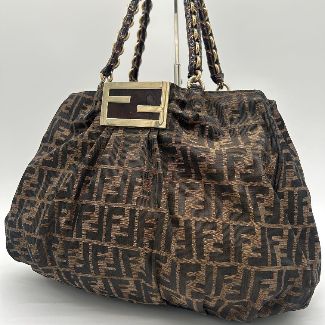 【美品】フェンディ ミア チェーンショルダーバッグ ズッカ キャンバス 肩掛け