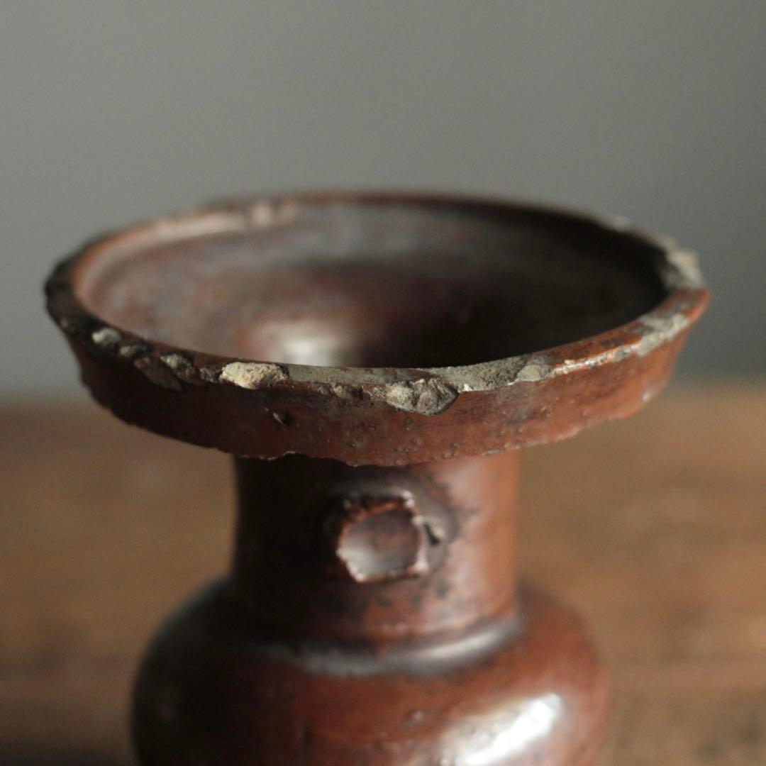 鉄釉 仏花器 江戸後期 美濃 古美術 古道具 アンティーク 花立