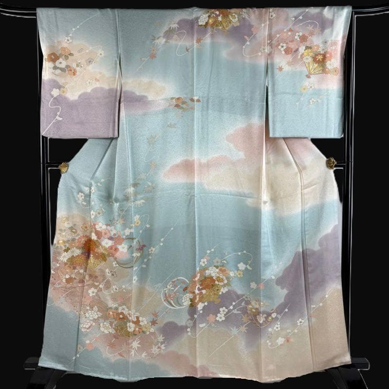 千總 水色染め分け 花扇 観世水 訪問着