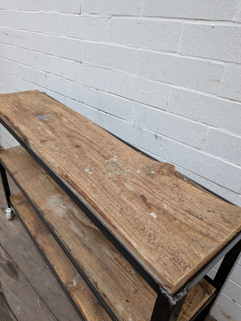 インダストリアルスタイル キャスター付き3段シェルフ