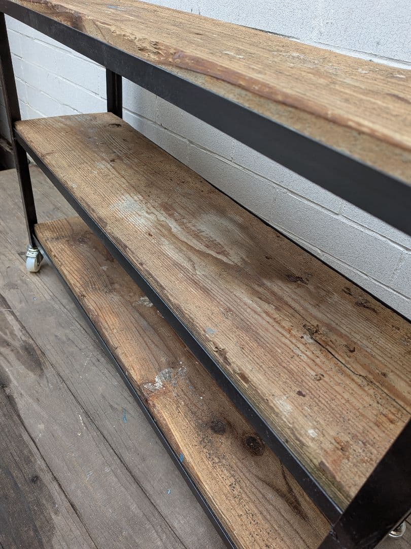 インダストリアルスタイル キャスター付き3段シェルフ