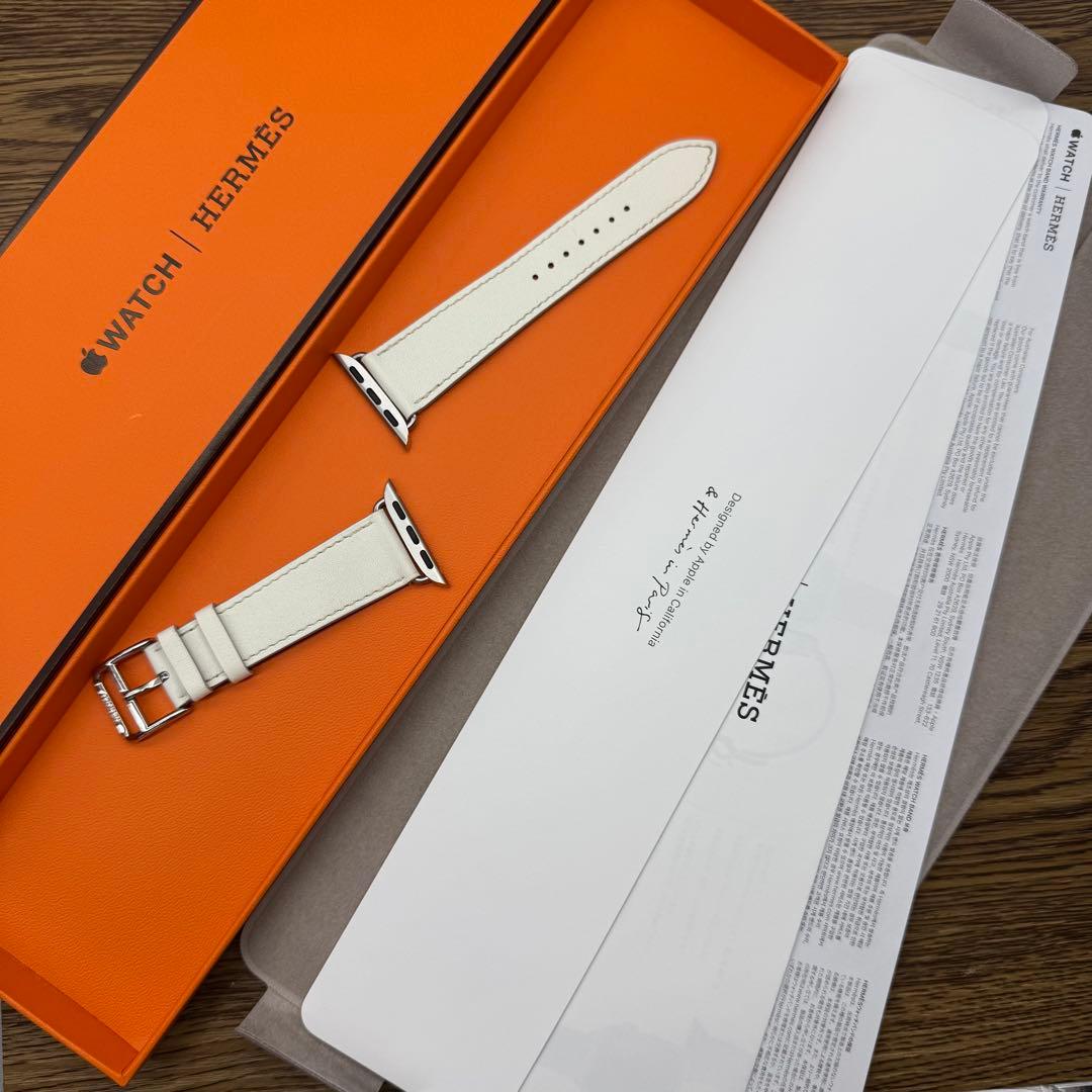 2454 Apple Watch エルメス　ホワイト　白　レザーバンド