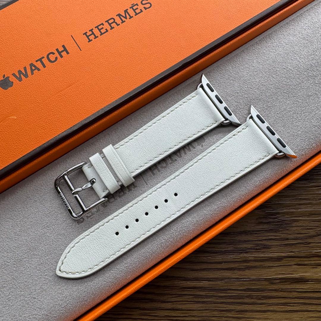 2454 Apple Watch エルメス　ホワイト　白　レザーバンド