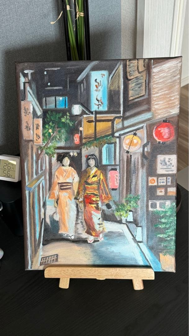 「京都の路地裏」　手描き　油絵　油彩画　風景画　原画　京都