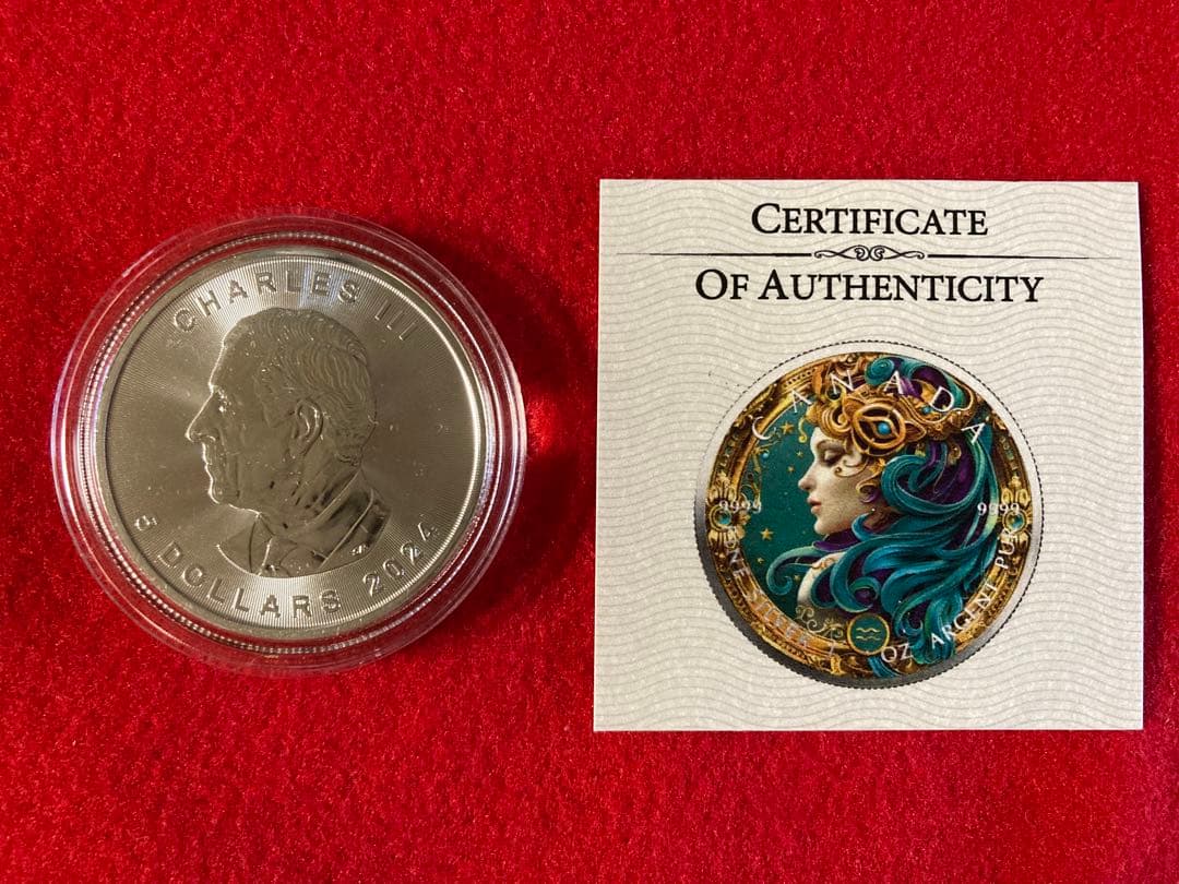 カナダ メイプルリーフ・カラー銀貨 1oz 2024年 水瓶座