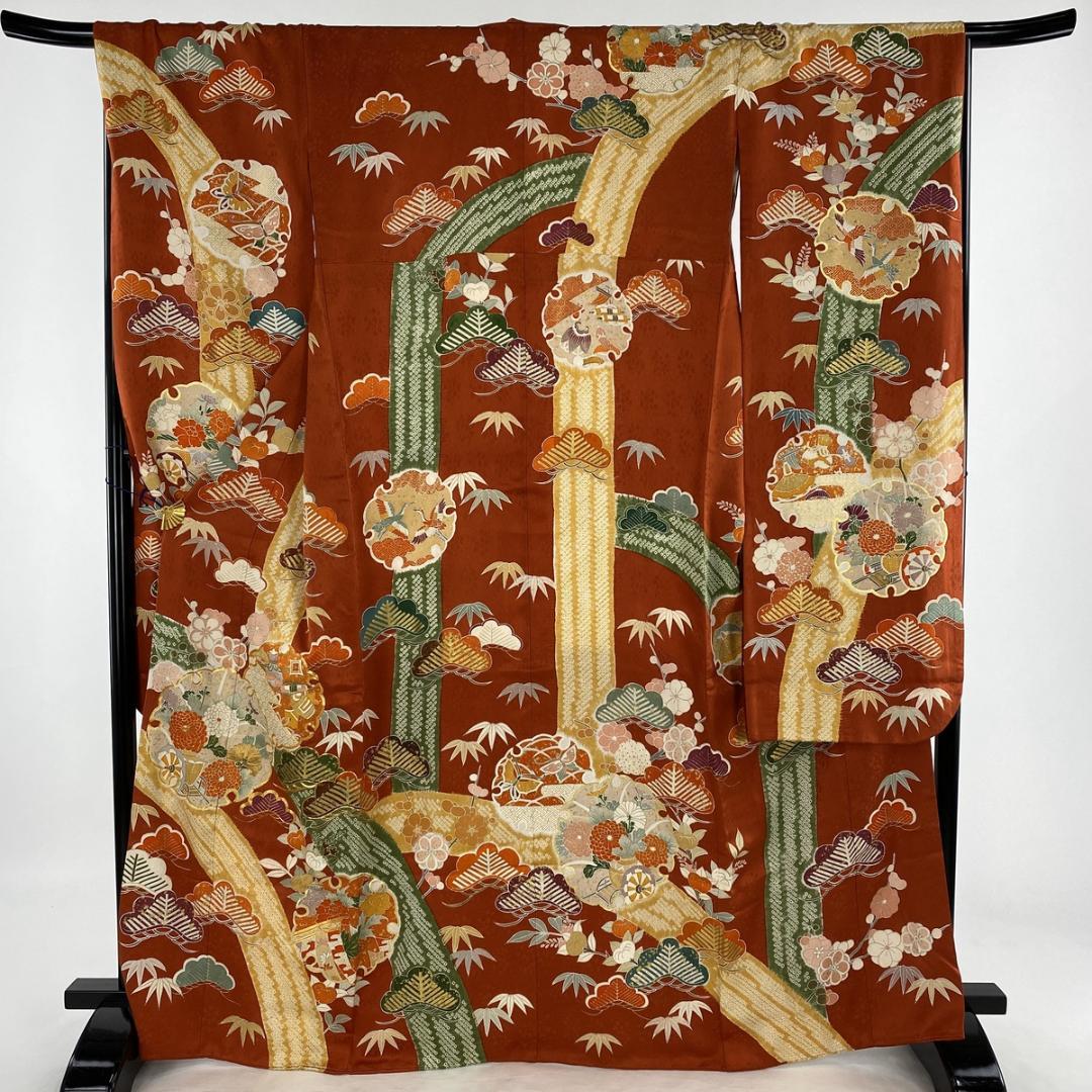 本加工☆朱赤☆絞り金駒刺繍振り口付き振袖