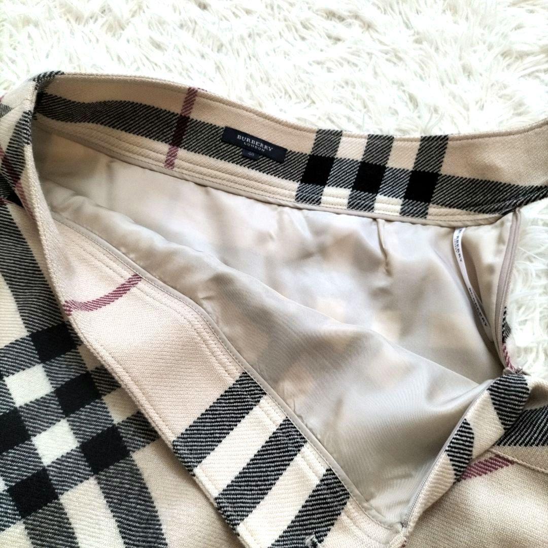 バーバリーロンドン　メガチェック　アシンメトリー ウールスカート ベージュ 40