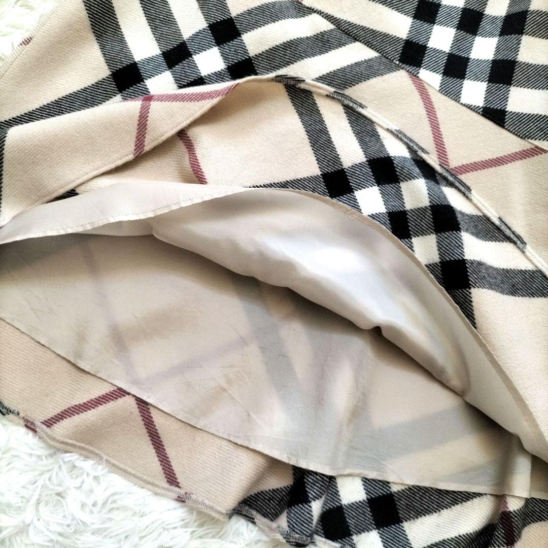 バーバリーロンドン　メガチェック　アシンメトリー ウールスカート ベージュ 40