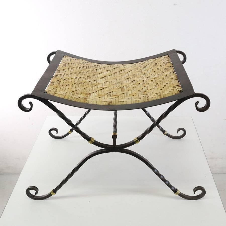 1980年代ヴィンテージ ラタン編み アイアン スツール クラシカル家具