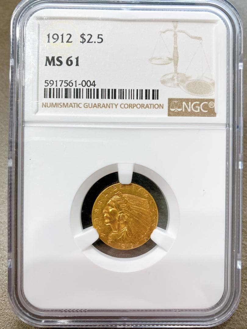 1912年 インディアンヘッド金貨 $2.5 MS 61
