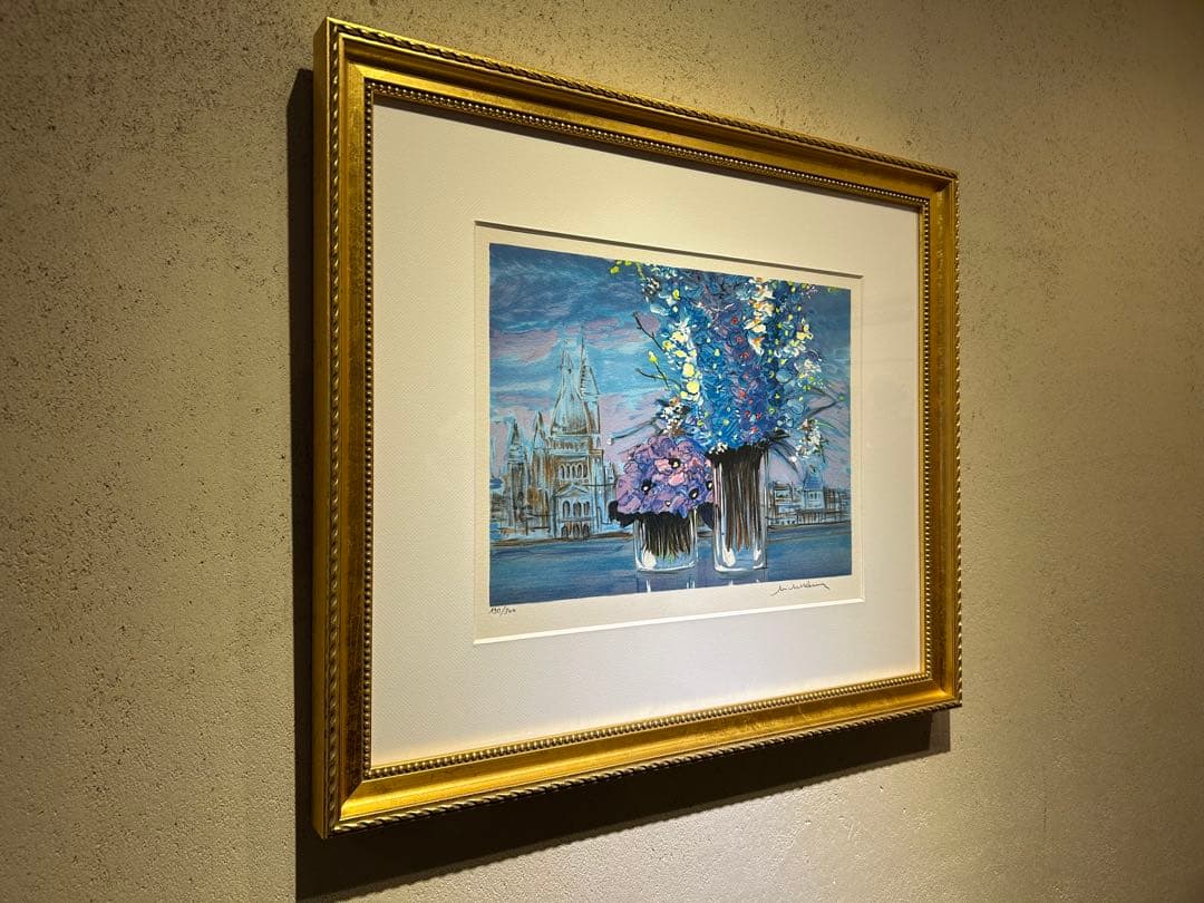 ミシェルアンリ　パンテオンと青い花　リトグラフ