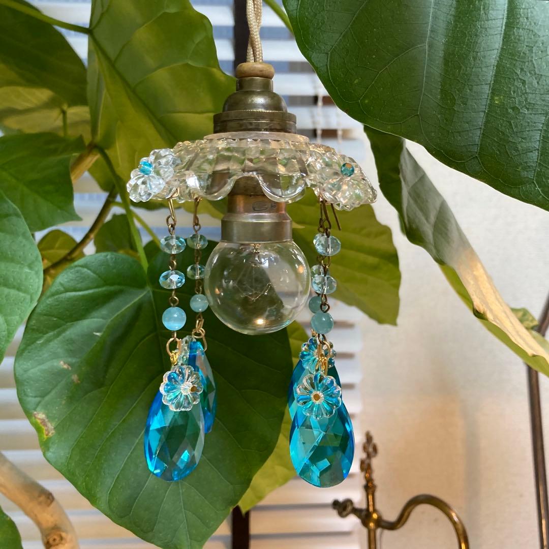 ミニシャンデリア　1920年　フランスアンティーク　ブルードロップ