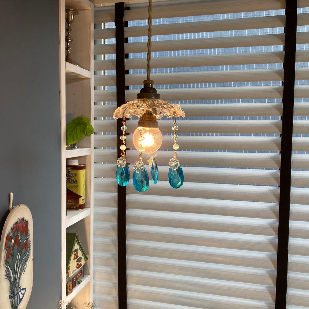 ミニシャンデリア　1920年　フランスアンティーク　ブルードロップ