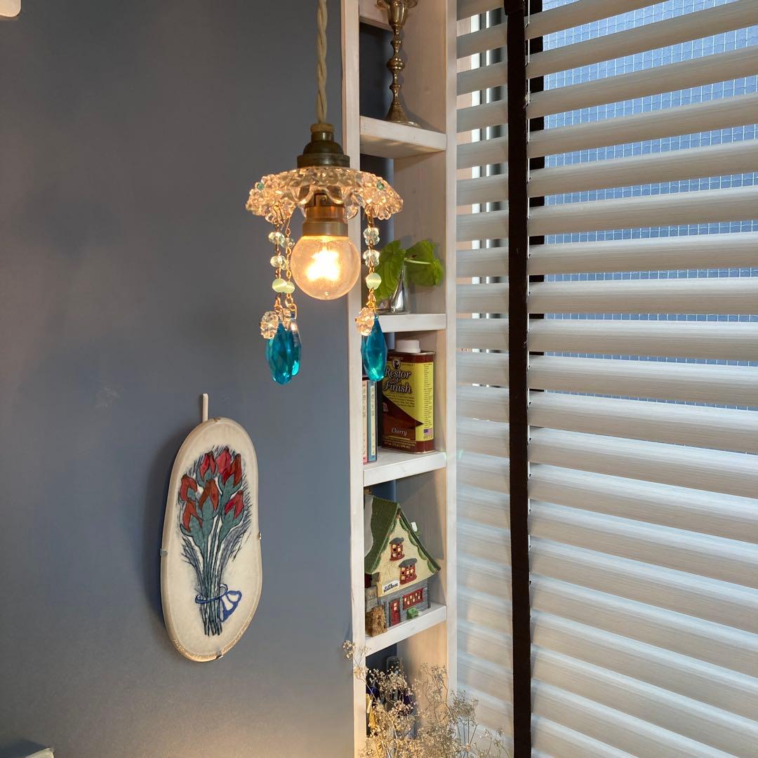 ミニシャンデリア　1920年　フランスアンティーク　ブルードロップ