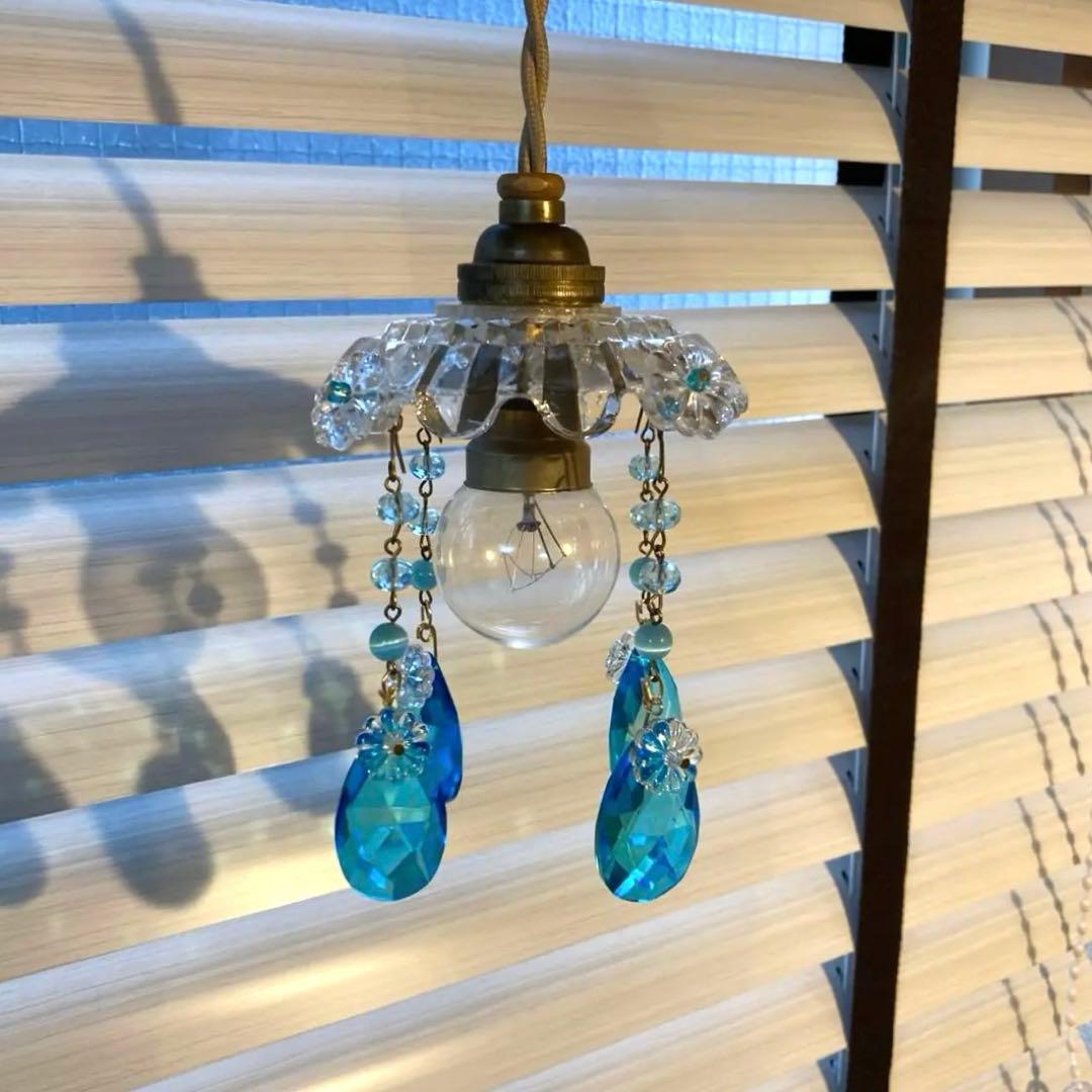 ミニシャンデリア　1920年　フランスアンティーク　ブルードロップ