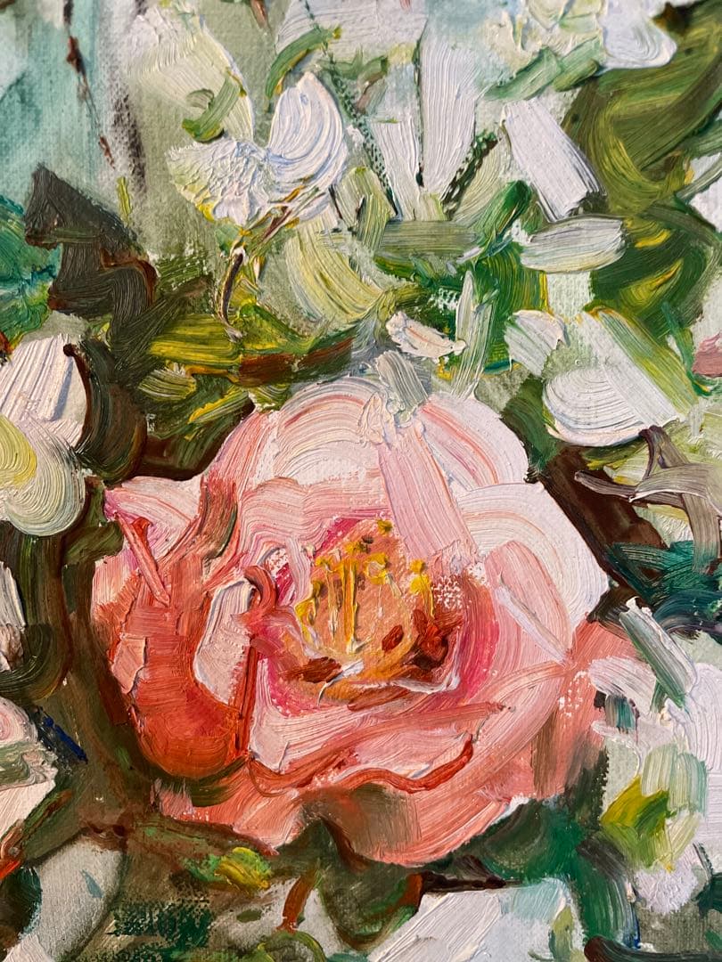 蔵出し 潘衡生　1997年　油絵　中国美品　中国絵　 真作 花 薔薇 油彩画