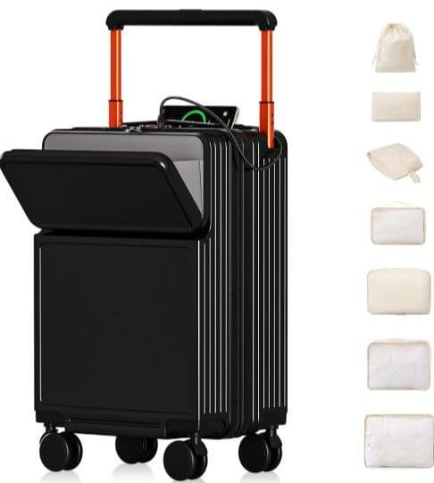 スーツケース 【XL】78L 黒 フロントオープン キャリー 軽量 充電ポート