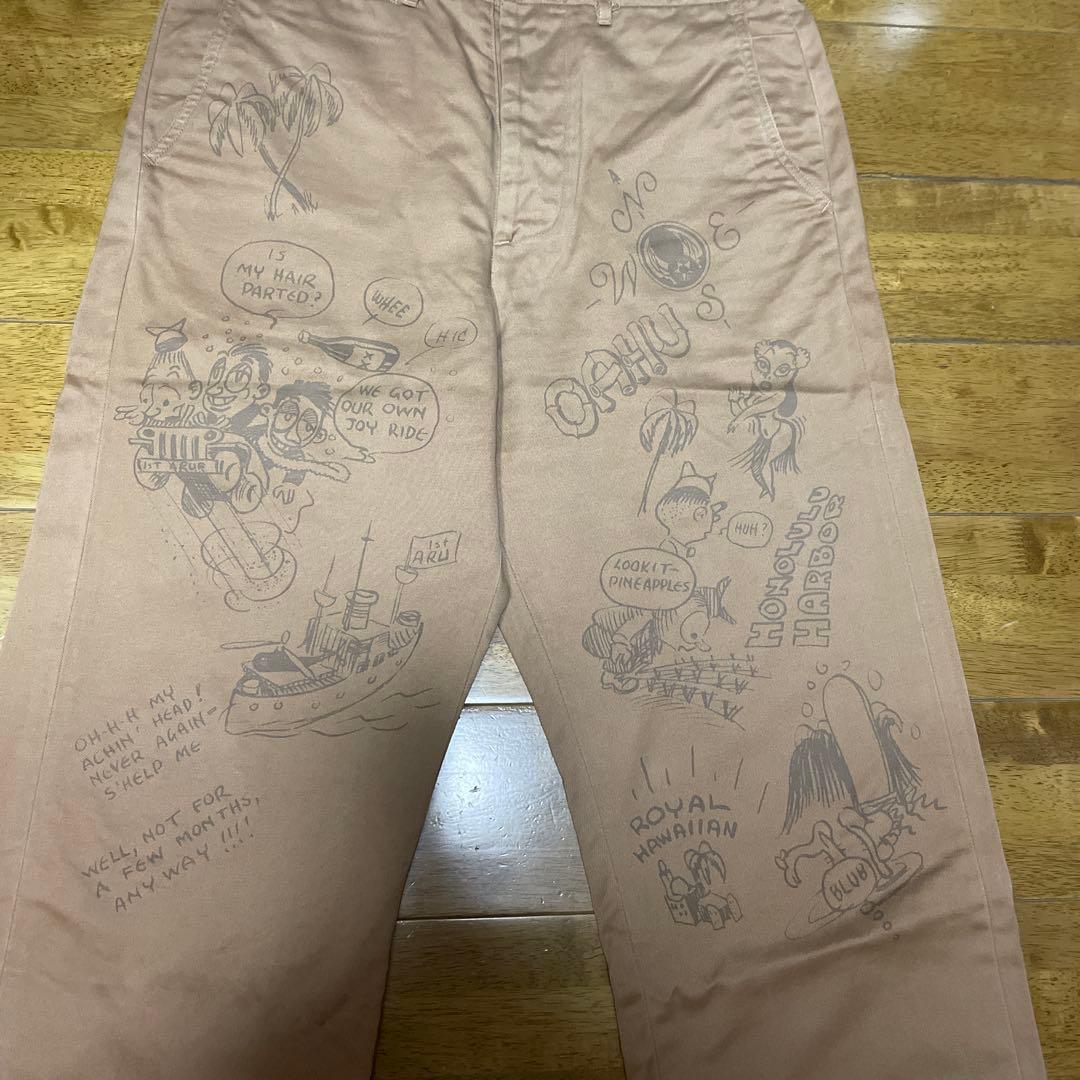 バズリクソンズ エイジング加工 ペイント チノ パンツ ブラウン系 32(中古)