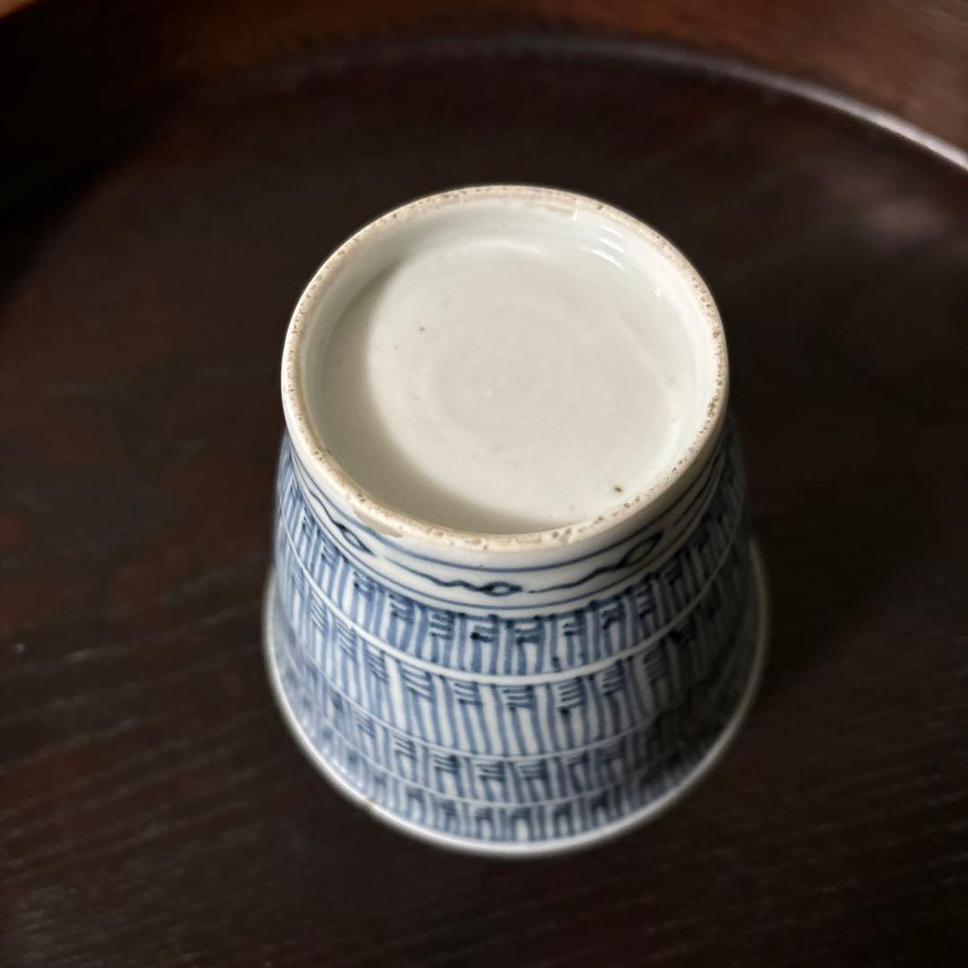 古伊万里蕎麦猪口大きめ猪口1点 江戸幾何学文　アンティーク　骨董白磁　検:李朝