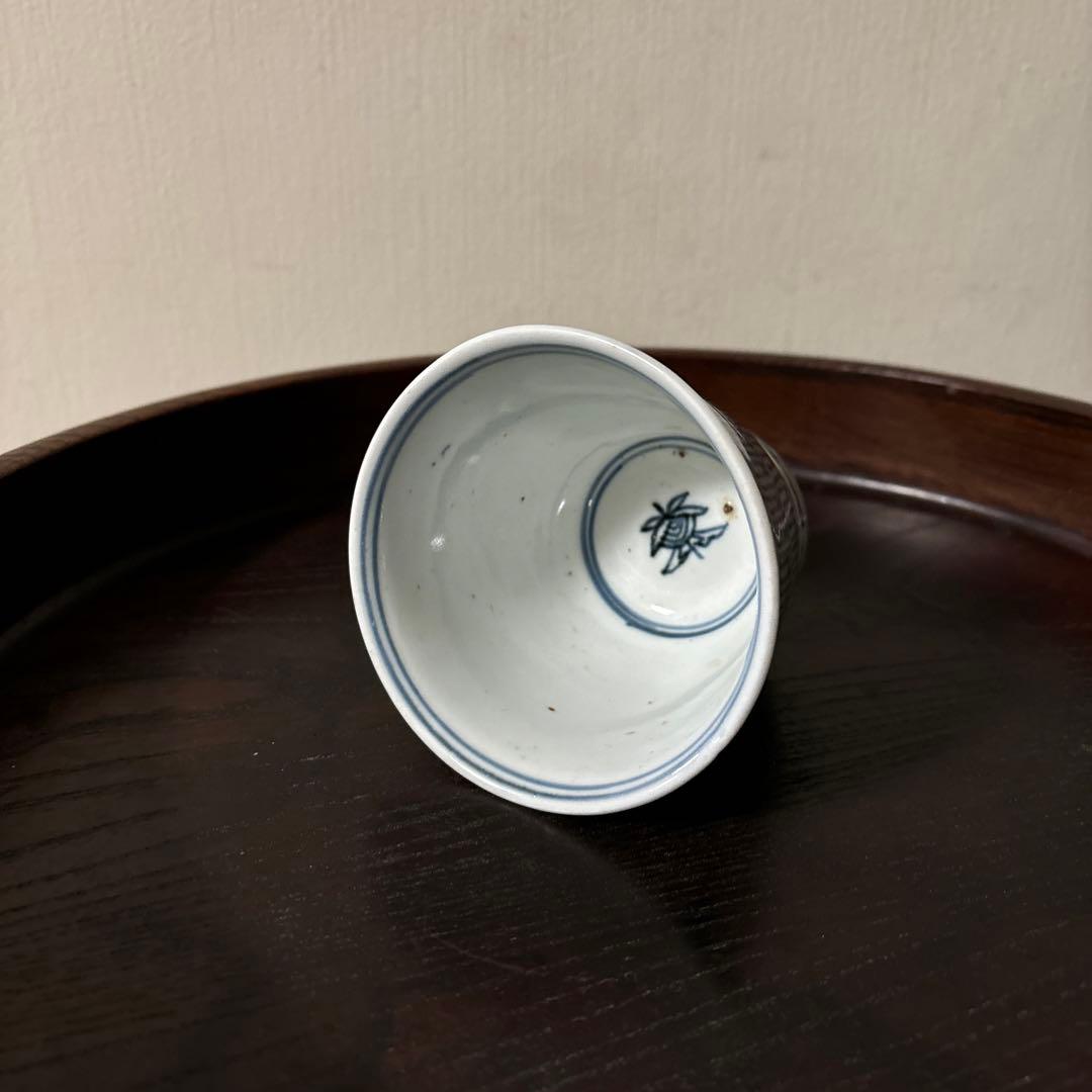 古伊万里蕎麦猪口大きめ猪口1点 江戸幾何学文　アンティーク　骨董白磁　検:李朝