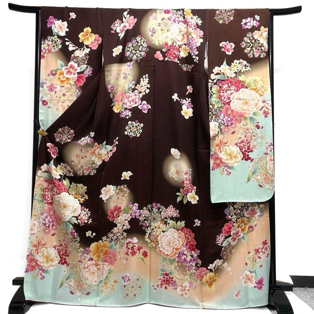 振袖　刺繍　牡丹　花紋　花模様　成人式 晴れの日 着物 045a p