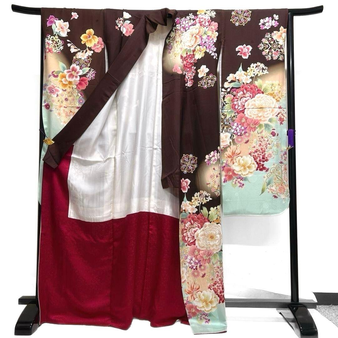 振袖　刺繍　牡丹　花紋　花模様　成人式 晴れの日 着物 045a p