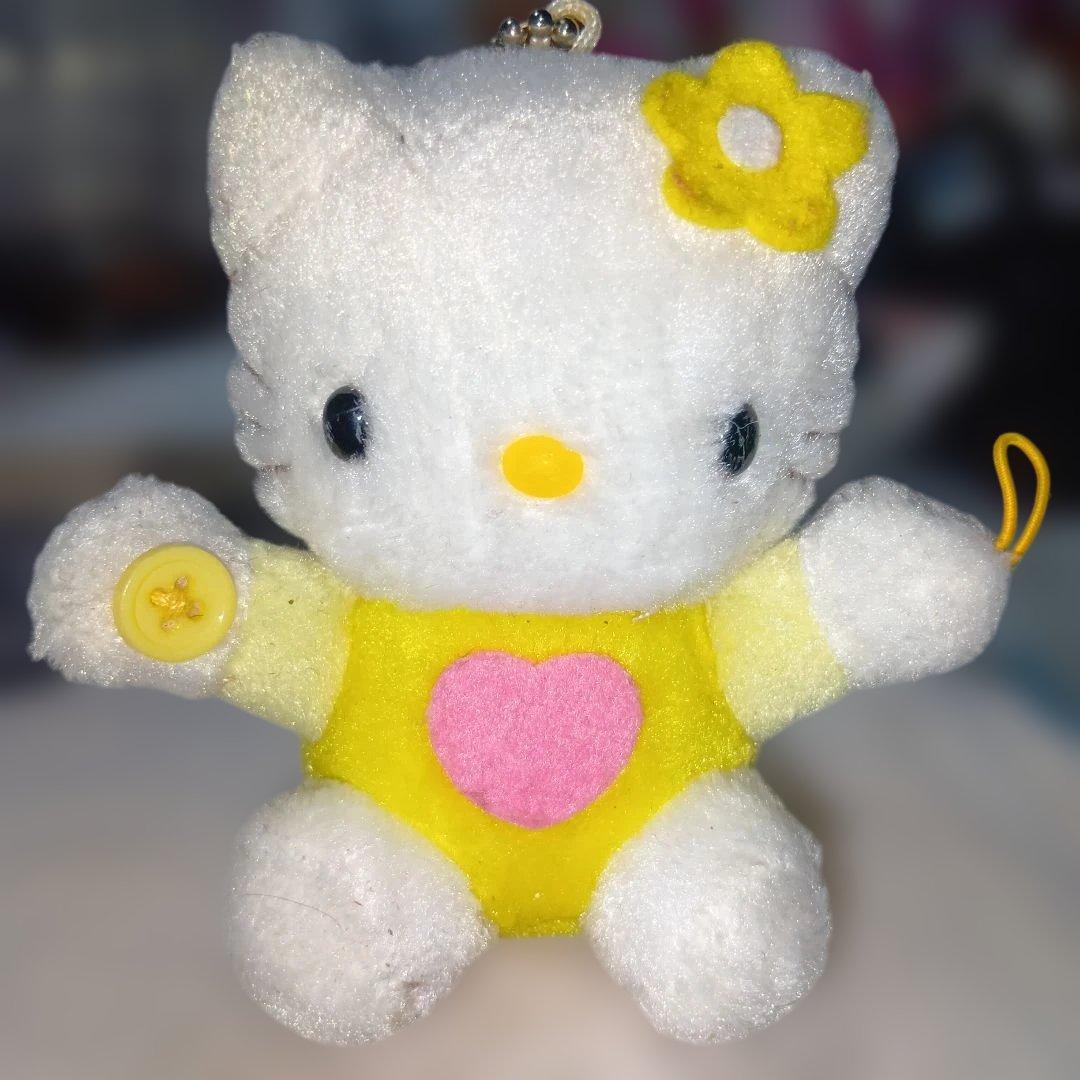 ハローキティ2002年 ぬいぐるみマスコット手つなぎイエローチェーン付激レア