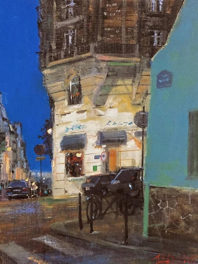 中西繁【夜のルピック通り（パリ）】希少な額装用画集より、新品額装、マット額装付