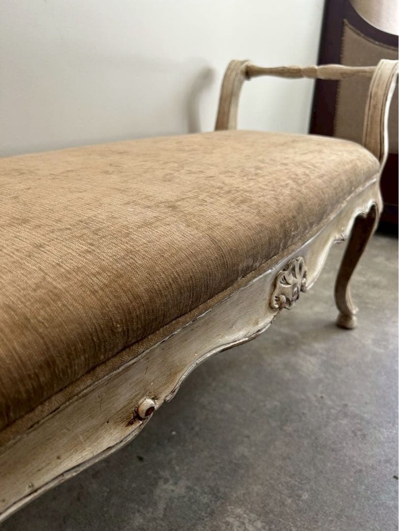 アンティークベンチ 木製 布張り