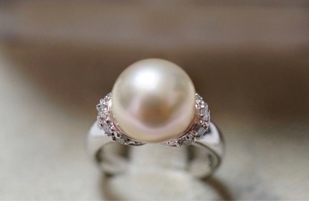 10.2ミリのあこや真珠　ダイヤモンド　シルバーリング