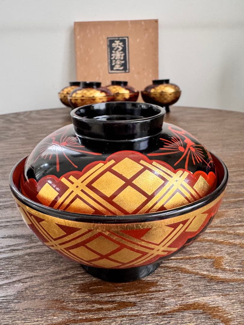 新品　秀衡塗り/お椀 蓋付き/5客セット /漆器 /うるし/漆器／伝統工芸／正月