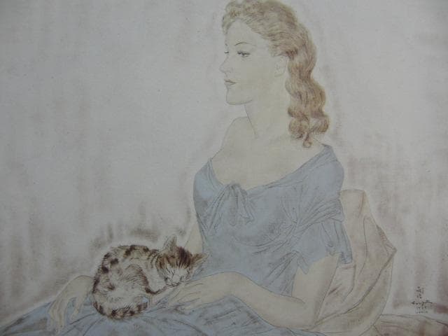 藤田嗣治、【婦人像】、希少な画集より、新品高級額・額装付