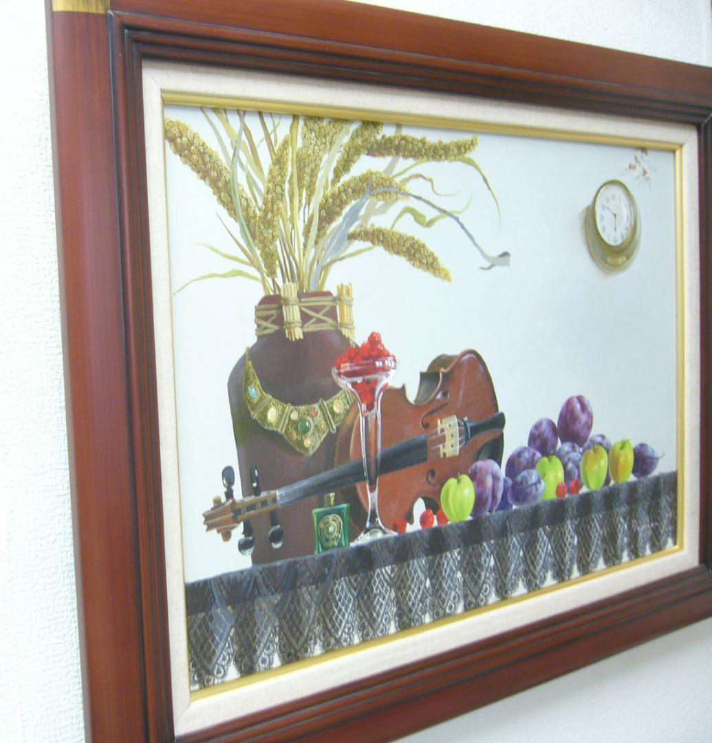 田浦　信勝 絵画 肉筆油絵 静物画 M12 バイオリン テーブルクロス