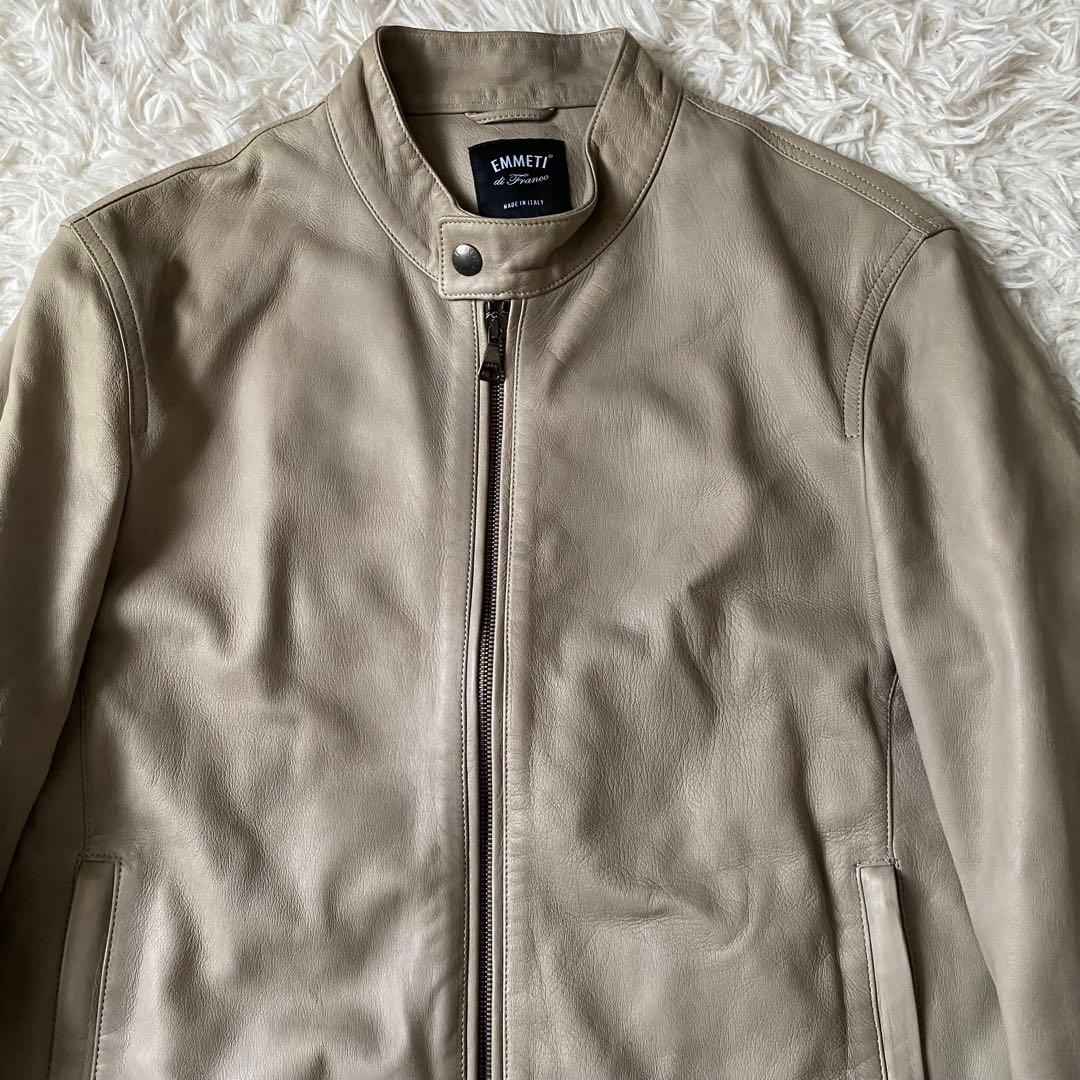 美品■エンメティ　シングル　ライダースジャケット　ラムレザー　ベージュ　50