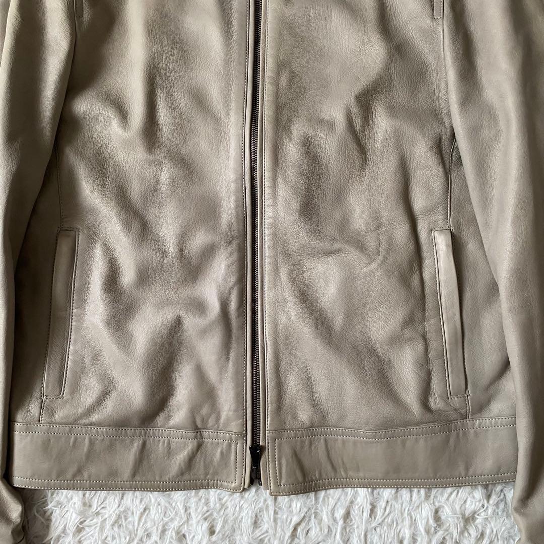 美品■エンメティ　シングル　ライダースジャケット　ラムレザー　ベージュ　50