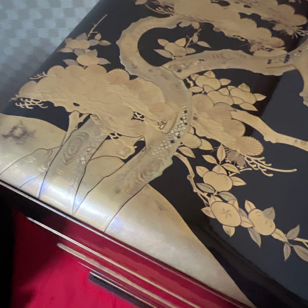 古美術　時代漆器 松蒔絵五段重箱 二枚蓋　箱付