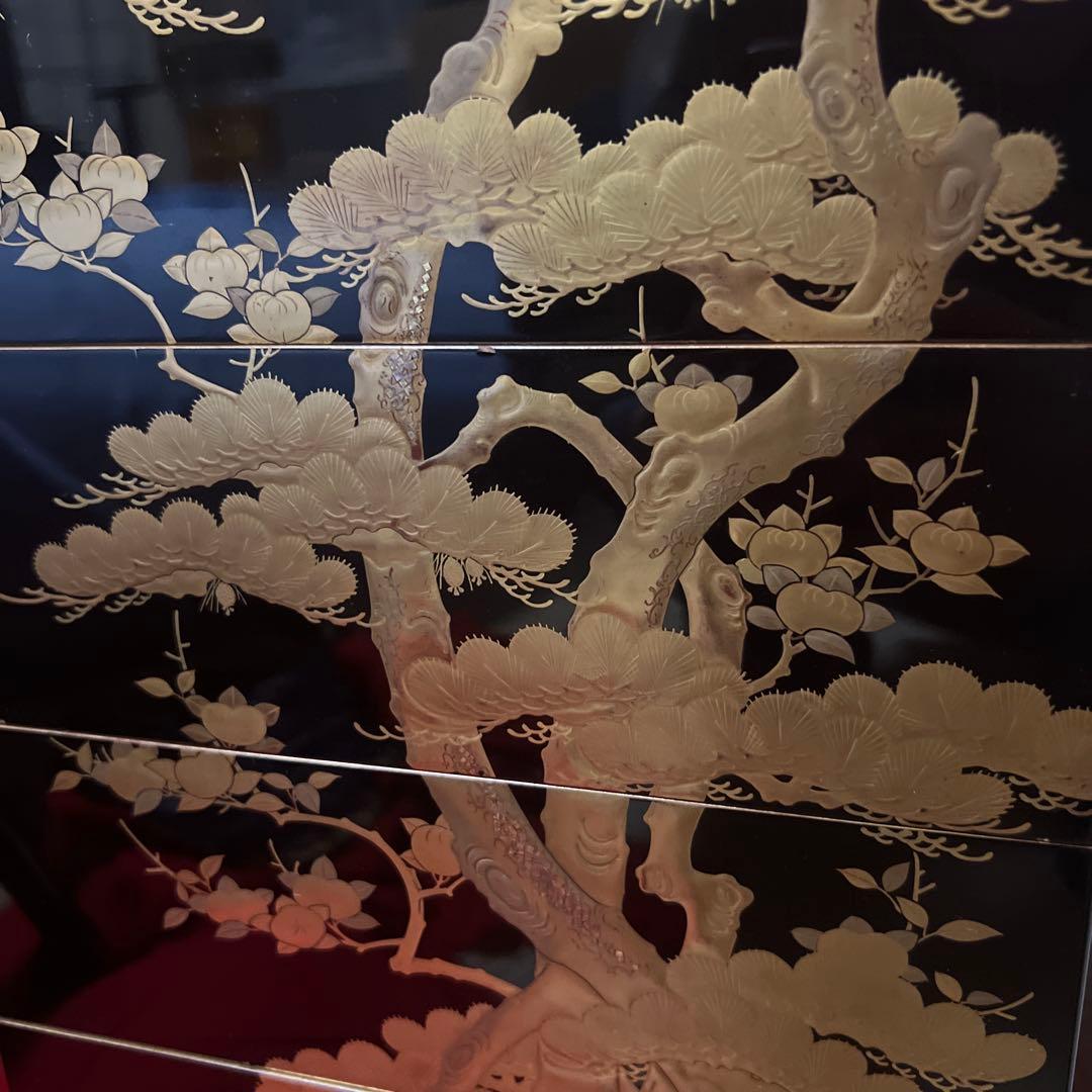古美術　時代漆器 松蒔絵五段重箱 二枚蓋　箱付