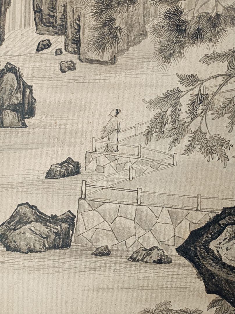 レア 軸 絵 偉人 山水 松 水墨 漢詩 禅 仏教 中国 美術 骨董 インテリア