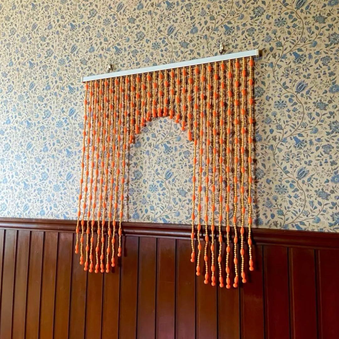昭和レトロ　ビーズのれん　オレンジ　当時物　レトロポップ　デッドストック